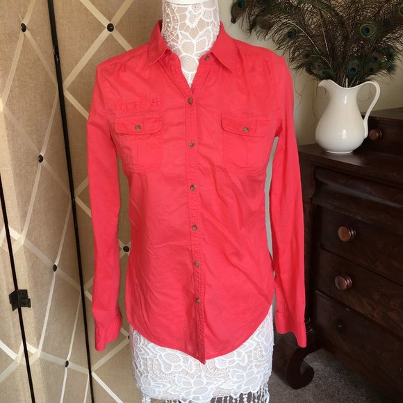 Express Tops - Express Lightweight Button Down Blouse